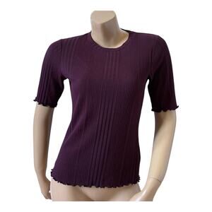 JESSICA SIMPSON Womens Size Medium Purple Declyn Bodycon Lettuce Edge Shirt